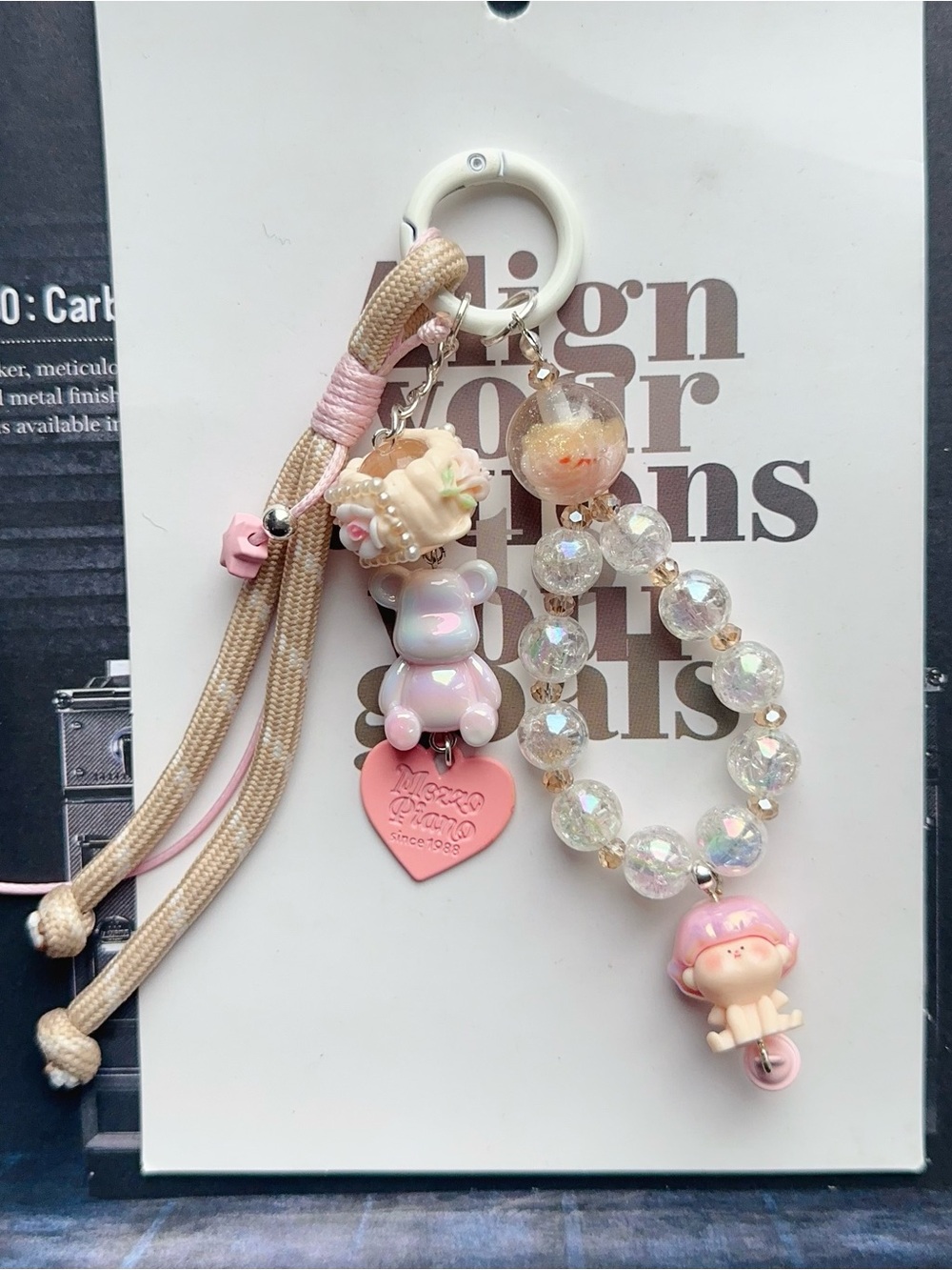 Pink 🐻 & Angel Bag Charm Keychain with Beaded